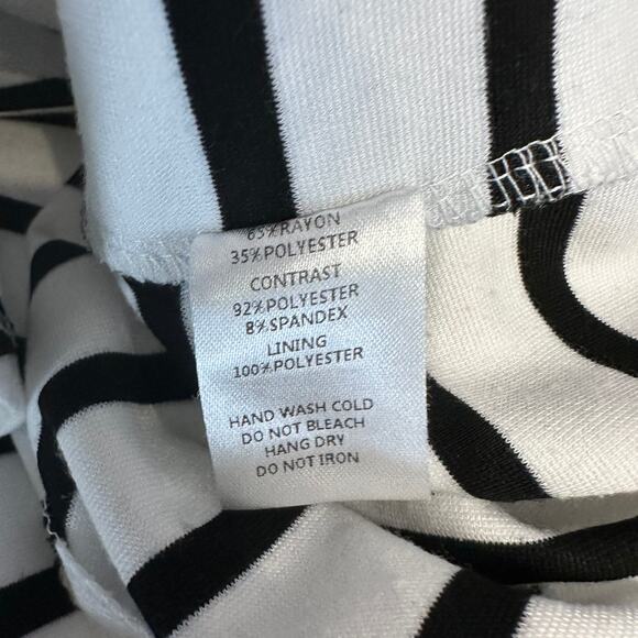 Soloiste Sheath Dress WMNS M Mini Knit Black White Stripe Fitted Twisted Stretch - Picture 7 of 8